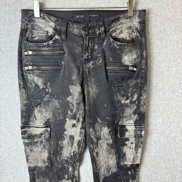 Guess Cargo Jeans Women’s 29 Thrashed Emo Punk Biker Stretch Ankle Zippers - Picture 8 of 16